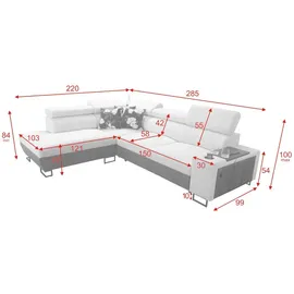 kaiser möbel Modernes Luxus-Ecksofa mit Schlaffunktion MELODY VII Tauro/Freya Graphit/Hellgrün Links
