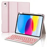 IVEOPPE Tastatur für iPad 10. Generation, Hülle mit Tastatur für iPad 10 10.9" 2022, Bluetooth Magnetisch Abnehmbare QWERTZ Hülle Tastatur für iPad 10 Generation 10,9 Zoll, Rosa