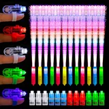 JIZZU 12 Stück Leuchtstäbe Glasfaser, Bunt LED Knicklichter Party Set mit 12pcs Fingerlampe, 3 Modi Blinkende, Glow Sticks für Kindergeburtstag Weihnachten Hochzeit Neon Party