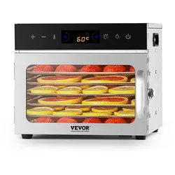 VEVOR Dörrgerät Dörrautomat 6 Tabletts Edelstahl 400W Getrocknete Früchte