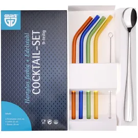 Gräwe Trinkhalm-Set 9-tlg. Hartglas Bunt