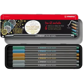Stabilo - Premium Metallic-Filzstift - Pen 68 metallic - 6er Metalletui mit Hängelasche - 2x silber