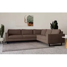 PLACES OF STYLE Ecksofa »Pinto, XXL, 250/290 cm, langer Schenkel, Ottomane«, Cord, Chenille, Lederoptik, mit Keder, Metallfüße, Wellenunterfederung