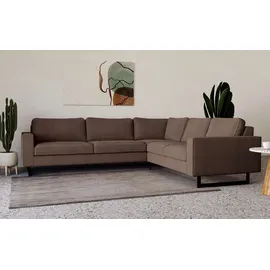 PLACES OF STYLE Ecksofa »Pinto, XXL, 250/290 cm, langer Schenkel, Ottomane«, Cord, Chenille, Lederoptik, mit Keder, Metallfüße, Wellenunterfederung