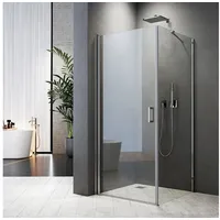 Boromal Eckdusche Duschkabine mit Seitenteil H:185/195cm, BxT: 80x80 cm, 5mm ESG, Falttür Pendeltür mit Seitenteil, 90x90 80x80 90x75 100x100 cm, Rechts-und Links montierbar 80 cm x 195 cm x 80 cm
