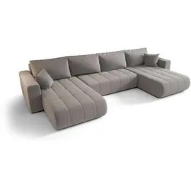 cornero Ecksofa U-Form mit Schlaffunktion 5-Sitzer Hellgrau