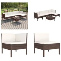 vidaXL 6 tlg. Garten Lounge Set mit Auflagen Poly Rattan Braun - Garten-Sofagarnitur - Garten-Sofagarnituren - Gartensofa-Set - Gartensofa-Sets - Braun