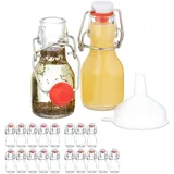 Relaxdays kleine Flaschen, 20er Set, 50 ml, Glasflaschen zum Befüllen, für Liköre & Öle, Bügelverschluss, transparent