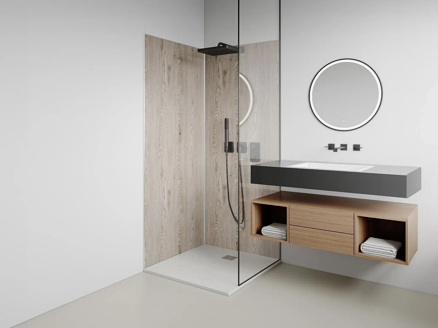 Wandpaneele Dusche 2er-Set inkl. Profile - Aluminium - 2x 90 x 210 cm - Holz-Optik Hell - ENEKO