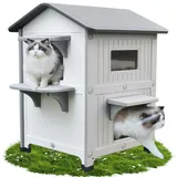Zweistöckige Outdoor Katzenhaus mit Balkon, Outdoor Katzenhaus 2stöckige Kuns...
