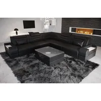 Sofa Dreams Ecksofa Leder Couch Sofa Trivento L Form Ledersofa, L-Form Ledersofa mit LED, wahlweise mit Bettfunktion schwarz