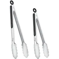 Hotec Küchenzange Edelstahl Grillzange Hitzebeständigem Silikongriff, Verriegelbare Metallzange, Rutschfester
