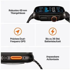 Apple Watch Ultra 2 GPS + Cellular 49 mm Titangehäuse schwarz, Trail Loop Armband schwarz S/M