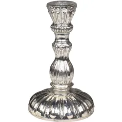 Chic Antique Kerzenständer mit Rillen Antik Silber, H14,5/Ø8,5 cm, antik silber