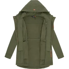 Ragwear Damen, Softshellmantel lange Übergangsjacke Outdoormantel mit Kapuze Ybela Olive24 Gr. L - L