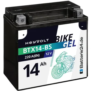 HeyVolt GEL Motorradbatterie 12V 14Ah BTX14-BS 51214 YTX14-BS GEL12-14-BS CTX14-BS WP14-BS
