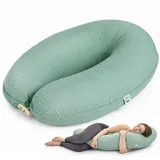 sei Design Stillkissen XXL Mikroperlen-Füllung mit Musselin-Bezug aus Baumwolle [100% Bio-Baumwolle ], Lagerungskissen Schwangerschaftskissen Seitenschläferkissen 190x35 cm groß