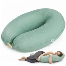 sei Design Stillkissen XXL Mikroperlen-Füllung mit Musselin-Bezug aus Baumwolle [100% Bio-Baumwolle ], Lagerungskissen Schwangerschaftskissen Seitenschläferkissen 190x35 cm groß