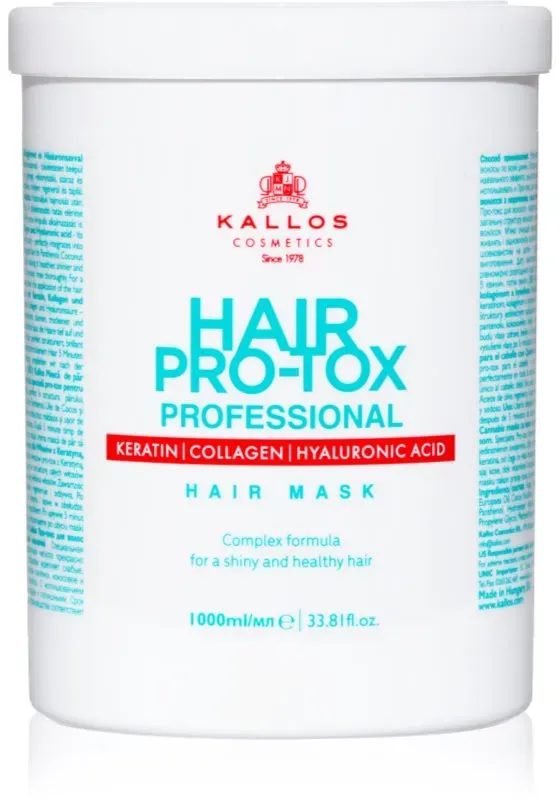 Kallos Hair Pro-Tox Maske für schwaches und beschädigtes Haar mit Koskosnussöl, Hyaluronsäure und Kollagen 1000 ml