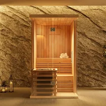 megiw sp. z o.o FinnTherm Innensauna Milla, Sauna mit Glasfront für 2 Personen, Innenmaße: B 105 x T 142 x H 191 cm, Hochwertige Saunaliegen, Vorgefertigte Elemente - Naturbelassen