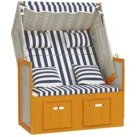 vidaXL Strandkorb mit Kissen Poly Rattan & Massivholz Weiß & Blau
