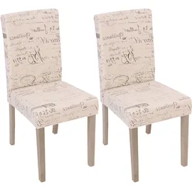 MCW Esszimmerstuhl Littau Schrift 2er-Set Textil mit Schriftzug Creme Beine Struktur - Eiche