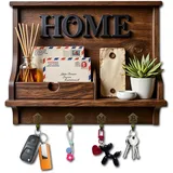 LUMIREX Retro Schlüsselbrett, HOME Motiv Schlüsselkasten Holz, Landhausstil Schlüsselhalter mit 4 Haken, Schlüsselablage für die Wand, Deko Flur für Eingangsbereich Flure Schlafzimmer Küche
