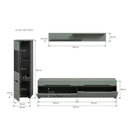 Möbel Kraft Wohnwand - grau ¦ Maße (cm): B: 221 H: 141