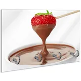 Wallario Schlüsselbrett Schoko-fondue mit Erdbeer am Stiel, (inkl. Aufhängeset), 30x20cm, aus ESG-Sicherheitsglas braun