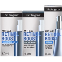 Neutrogena Retinol Boost Geschenkset: Tagescreme mit LSF, Nachtcreme (je 50 ml) & Serum (30 ml), Anti Aging Skincare Set mit reinem Retinol, verbessert das Hautbild, mildert Falten & Pigmentflecken