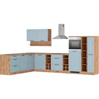 kochstation Winkelküche L-Form 360 cm blau
