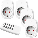 HBN 4X Funksteckdosen mit 1 Fernbedienung, 16A/3.680W Ferngesteuerte Stecker Set für Innen Weihnachtsdeko, Haushaltsgeräte, Reichweite 30m, Weiß