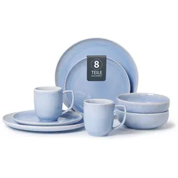 Geschirr-Set MY HOME "Fyns, mit Reaktivglasur", blau, 8 tlg., Porzellan, Geschirr-Sets, spülmaschinenfest und mikrowellengeeignet