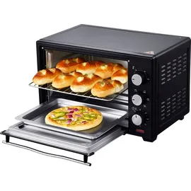 Steinborg Minibackofen 25 Liter Pizzaofen 25L mit Umluft 1600 Watt Schwarz