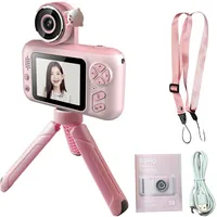 YUEHISY Kinder-Digitalkamera, Kinder-Selfie-Kamera mit 2,4-Zoll-180°-Klappbildschirm, Stoßfester, Langlebiger Kompakter Kleiner Camcorder für (PINK)