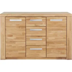 Sideboard HOME AFFAIRE "Kolding", braun (eiche teilmassiv), B:140cm H:90cm T:40cm, Holz teilmassiv, Sideboards, Breite 140 cm mit 4 Schubkästen
