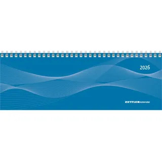 Zettler Tisch-Querkalender Profi blau 2026 - Büro-Planer 29,7x10,5 cm - Tisch-Kalender - 1 Woche 2 Seiten - Ringbindung - Zettler