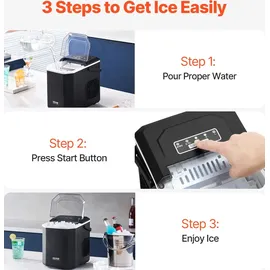 Vevor Eisbereiter Eiswürfelmaschine 9 Würfel in 6 Minuten, 11,8 kg / 24 h, tragbarer Eiswürfelbereiter mit Schaufel & Korb, Eismaschine mit 2 Größen für Küche Bar