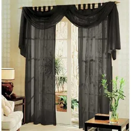 Gardinenbox Voile komplett Gardinen Set 3tlg. Schlaufen 0 x 0 cm Schwarz/Transparent 3