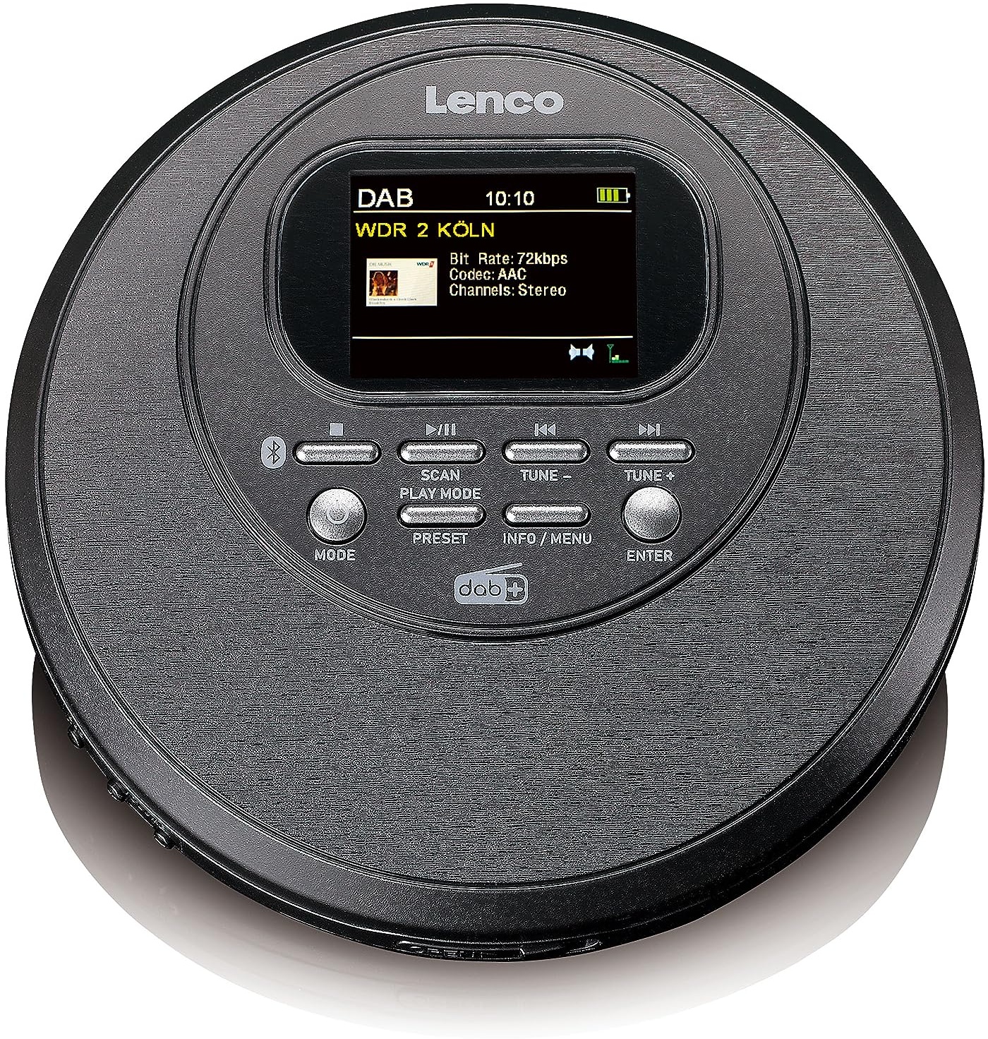 Lenco CD-500 Tragbarer CD-Player - Diskman - Bluetooth Walkman - DAB+ Radio - Anti-shock - Hörbuchfunktion - integrierter Akku - schwarz