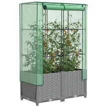 vidaXL Hochbeet mit Gewächshaus-Aufsatz Rattan-Optik Hellgrau 80 x 138 x 40 cm