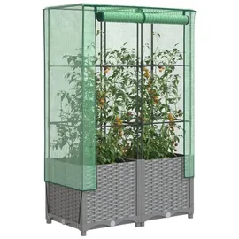 vidaXL Hochbeet mit Gewächshaus-Aufsatz Rattan-Optik Hellgrau 80 x 138 x 40 cm