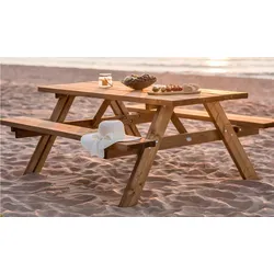 Picknickgarnitur Füssen 154 x 177 x 74 cm - Gartengarnitur aus Fichte, Braun - Gartenmöbel - Picknickbank für Garten & Terrasse