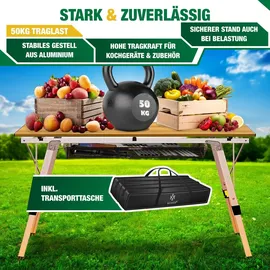 Kesser KESSER® Campingtisch faltbar Klapptisch mit Aluminiumrahmen Aufrollbare Tischplatte Falttisch klappbar inkl. Tragetasche mit Trageband & Netztasche, Holz-Optik