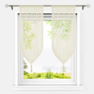 HeichkelL Häkelspitze Scheibengardinen Bistrogardine Landhausstil Tunnelzug Vorhänge 2 Teilig Blickdicht Gehäkelte Kurzstores Beige#1 BxH 40x60 cm