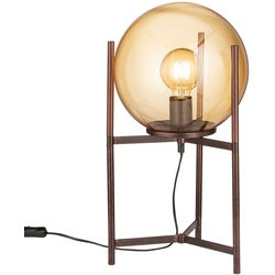 Tischleuchte Glaskugel Nachttischleuchte Kugel braun Schlafzimmerlampe Glas Retro, Metall, 1x E27 Fassung, DxH 25x48,5 cm