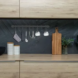 Intirilife Edelstahl Hängeleiste mit 9 Haken in Schwarz - Hakenleiste Küchenstange Wandhalterung