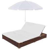 ❀ Hohe Qualität Outdoor-Loungebett mit Sonnenschirm Poly Rattan Braun - Gartenliege Relaxliege Campingliege