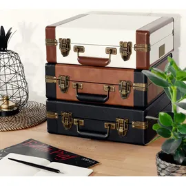 Navaris Retro Koffer Plattenspieler mit Lautsprecher - USB Port zum Digitalisieren - 35,5x11,5x27,5cm - Vintage Schallplatten Spieler Braun-Schwarz - Braun