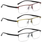 3PCS Lesebrille Herren, Lesebrille Damen mit Blaulichtfilter, Blaulicht Herren Lesebrille mit Autofokusgläser, Lesebrille für Männer, Rechteckige Halb Metall Lesebrillen Lesehilfe Anti Augenbelastung